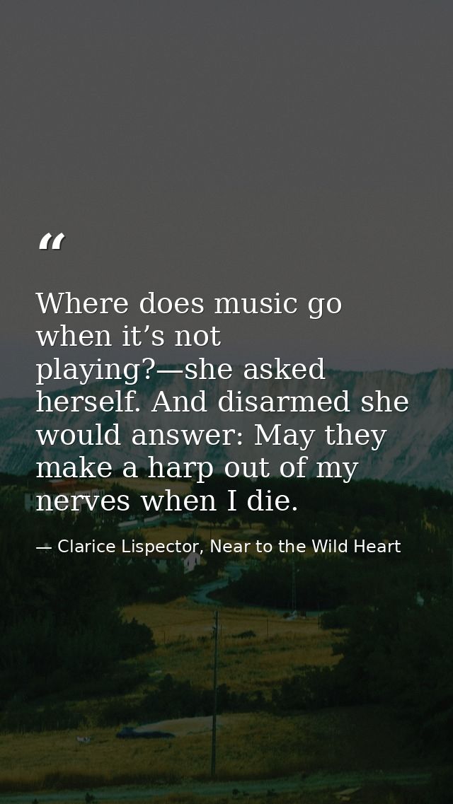 Where does music go when it’s not playing?—she asked herself. And disarmed she would answer: May they make a harp out of — Clarice Lispector, Near to the Wild Heart