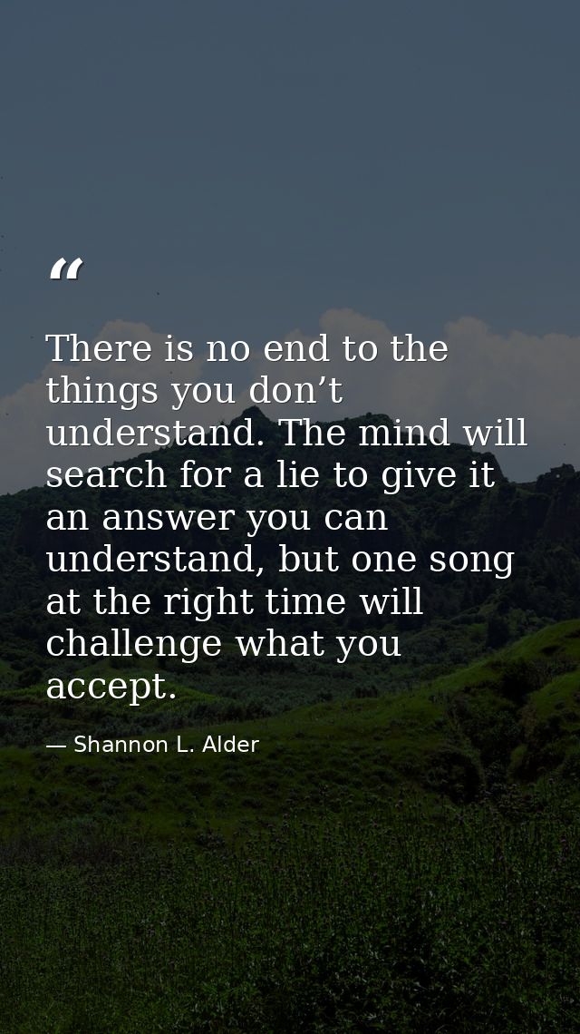 There is no end to the things you don’t understand. The mind will search for a lie to give it an answer you can understa — Shannon L. Alder