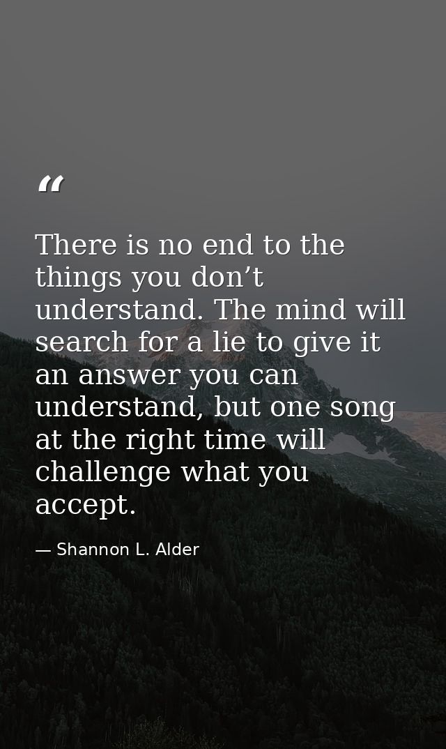 There is no end to the things you don’t understand. The mind will search for a lie to give it an answer you can understa — Shannon L. Alder