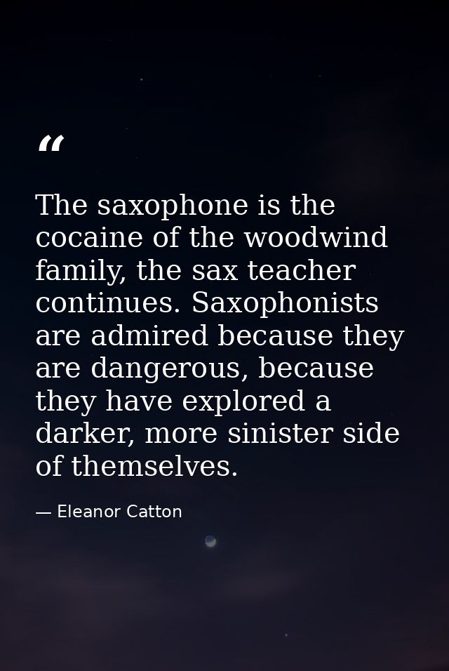 The saxophone is the cocaine of the woodwind family, the sax teacher continues. Saxophonists are admired because they ar — Eleanor Catton