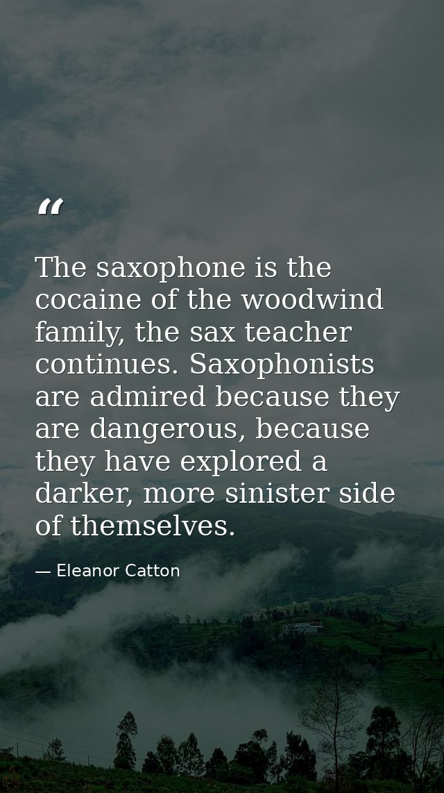 The saxophone is the cocaine of the woodwind family, the sax teacher continues. Saxophonists are admired because they ar — Eleanor Catton