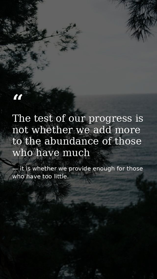 The test of our progress is not whether we add more to the abundance of those who have much — it is whether we provide enough for those who have too little.