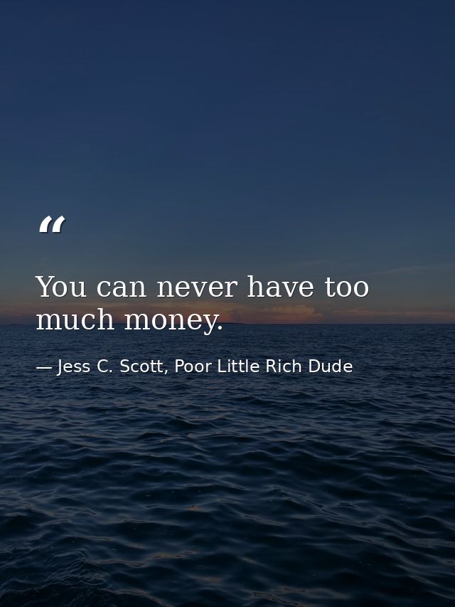 You can never have too much money. — Jess C. Scott, Poor Little Rich Dude