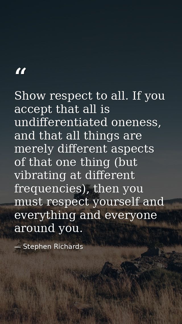 Show respect to all. If you accept that all is undifferentiated oneness, and that all things are merely different aspect — Stephen Richards