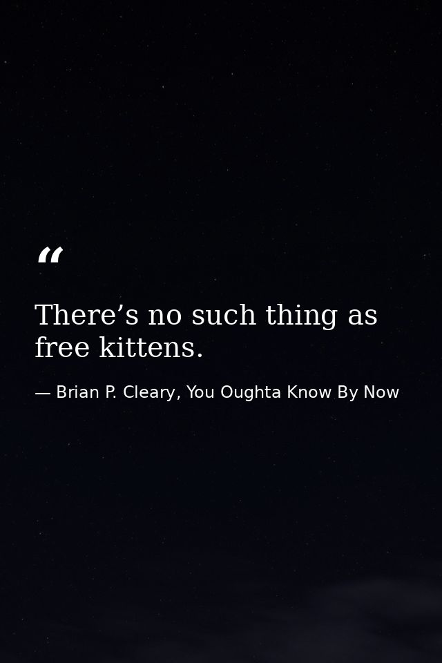 There’s no such thing as free kittens. — Brian P. Cleary, You Oughta Know By Now