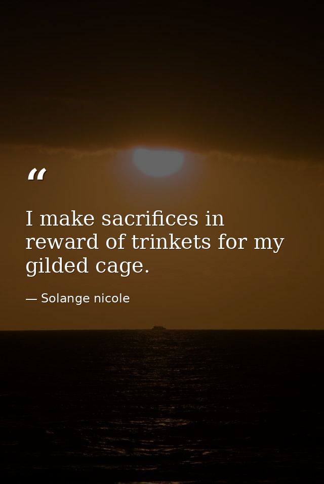 I make sacrifices in reward of trinkets for my gilded cage. — Solange nicole