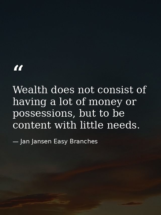 Wealth does not consist of having a lot of money or possessions, but to be content with little needs. — Jan Jansen Easy Branches