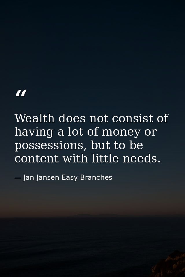 Wealth does not consist of having a lot of money or possessions, but to be content with little needs. — Jan Jansen Easy Branches