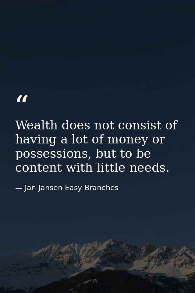 Wealth does not consist of having a lot of money or possessions, but to be content with little needs. — Jan Jansen Easy Branches