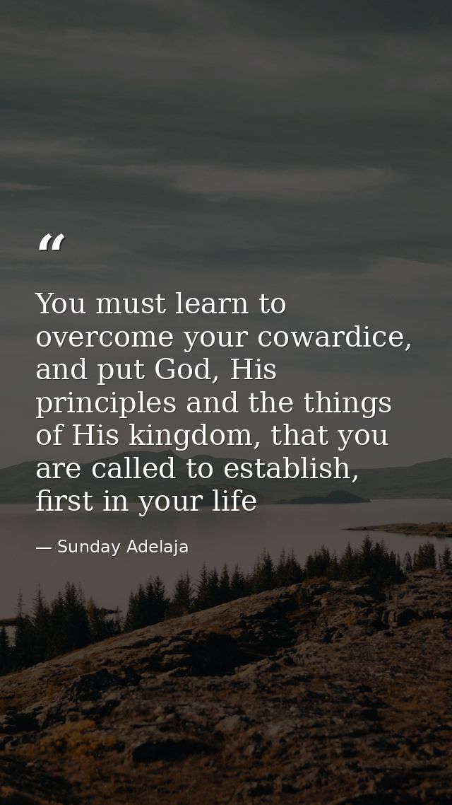 You must learn to overcome your cowardice, and put God, His principles and the things of His kingdom, that you are calle — Sunday Adelaja