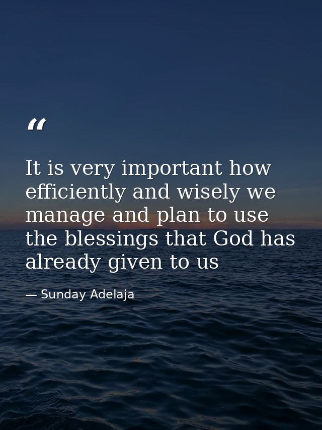 It is very important how efficiently and wisely we manage and plan to use the blessings that God has already given to us — Sunday Adelaja