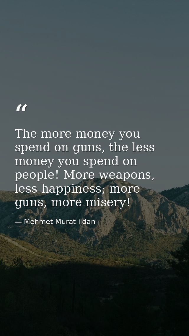 The more money you spend on guns, the less money you spend on people! More weapons, less happiness; more guns, more mise — Mehmet Murat ildan