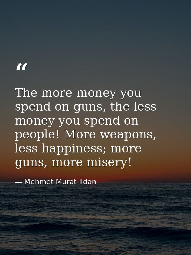 The more money you spend on guns, the less money you spend on people! More weapons, less happiness; more guns, more mise — Mehmet Murat ildan