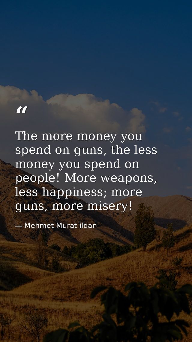 The more money you spend on guns, the less money you spend on people! More weapons, less happiness; more guns, more mise — Mehmet Murat ildan