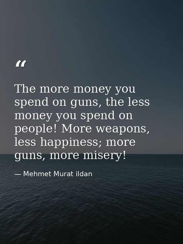 The more money you spend on guns, the less money you spend on people! More weapons, less happiness; more guns, more mise — Mehmet Murat ildan