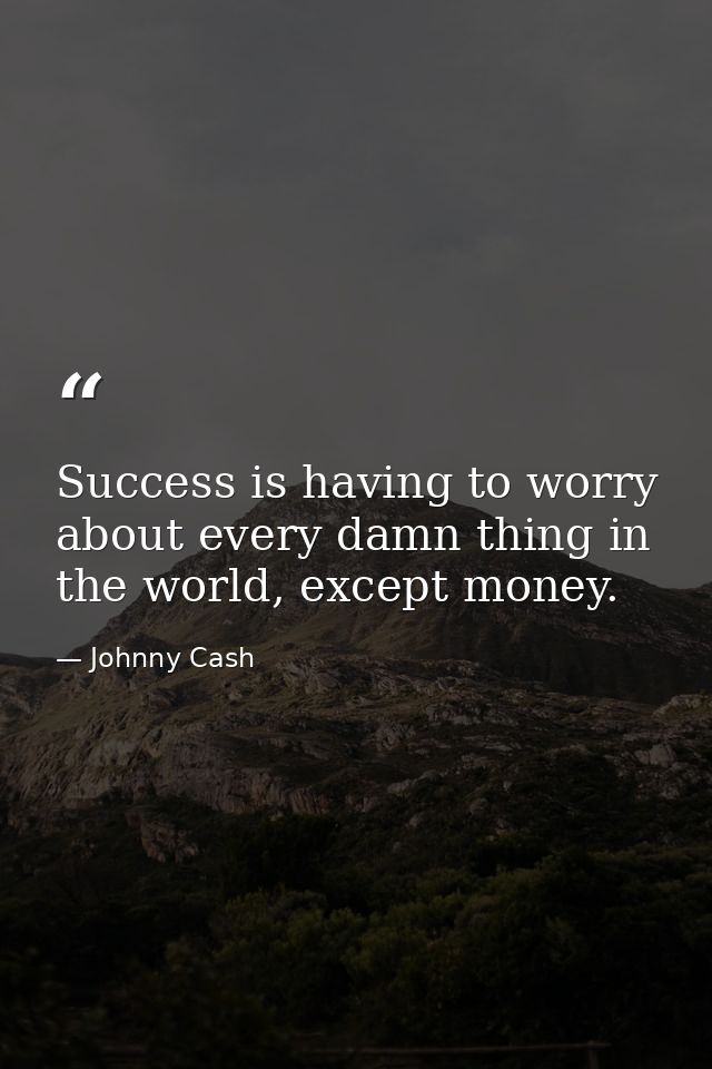 Success is having to worry about every damn thing in the world, except money. — Johnny Cash