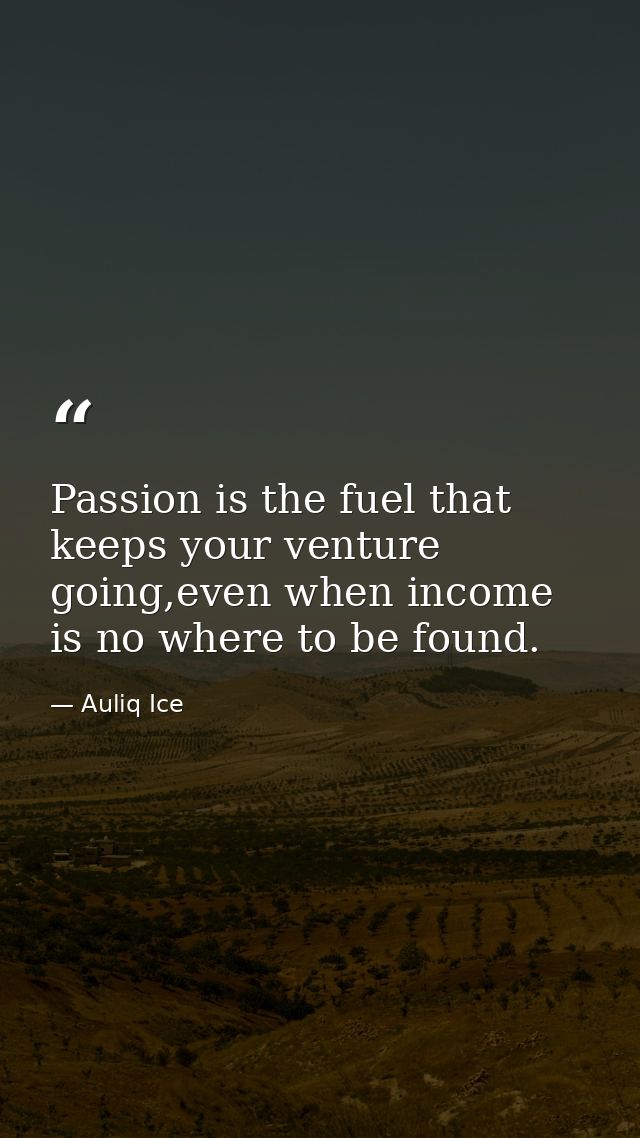 Passion is the fuel that keeps your venture going,even when income is no where to be found. — Auliq Ice