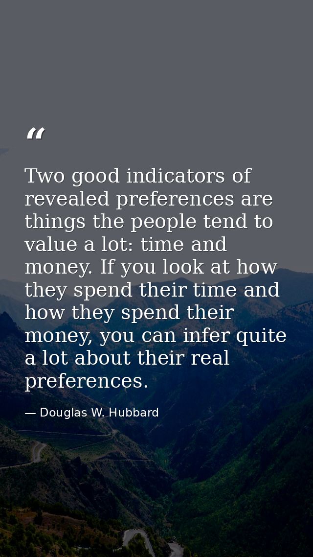 Two good indicators of revealed preferences are things the people tend to value a lot: time and money. If you look at ho — Douglas W. Hubbard