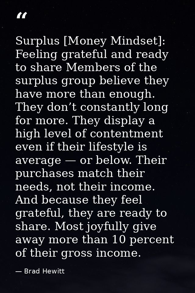 Surplus [Money Mindset]: Feeling grateful and ready to share Members of the surplus group believe they have more than en — Brad Hewitt