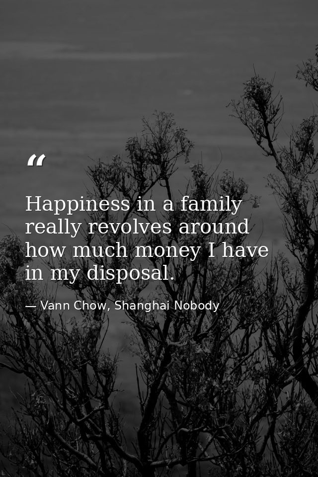 Happiness in a family really revolves around how much money I have in my disposal. — Vann Chow, Shanghai Nobody