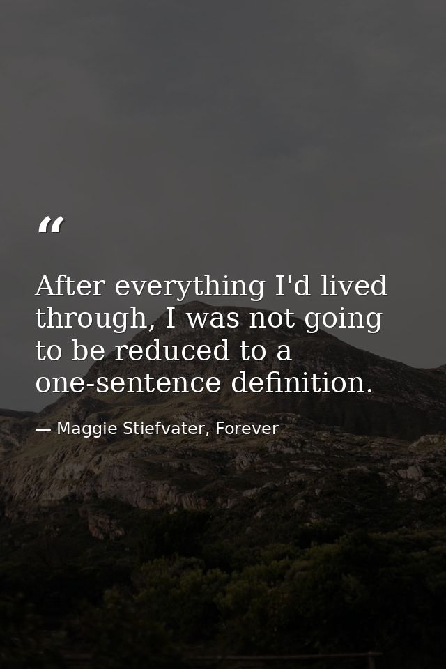 After everything I'd lived through, I was not going to be reduced to a one-sentence definition. — Maggie Stiefvater, Forever