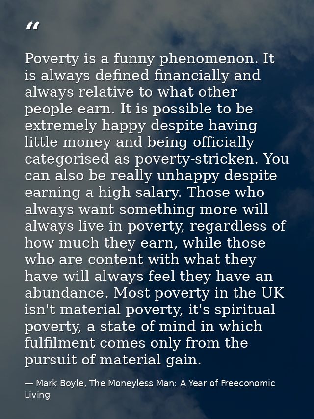 Poverty is a funny phenomenon. It is always defined financially and always relative to what other people earn. It is pos — Mark Boyle, The Moneyless Man: A Year of Freeconomic Living