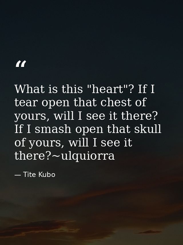 What is this "heart"? If I tear open that chest of yours, will I see it there? If I smash open that skull of yours, will — Tite Kubo