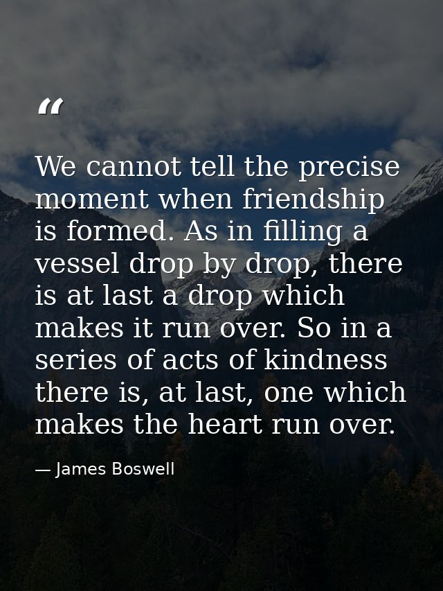 We cannot tell the precise moment when friendship is formed. As in filling a vessel drop by drop, there is at last a dro — James Boswell