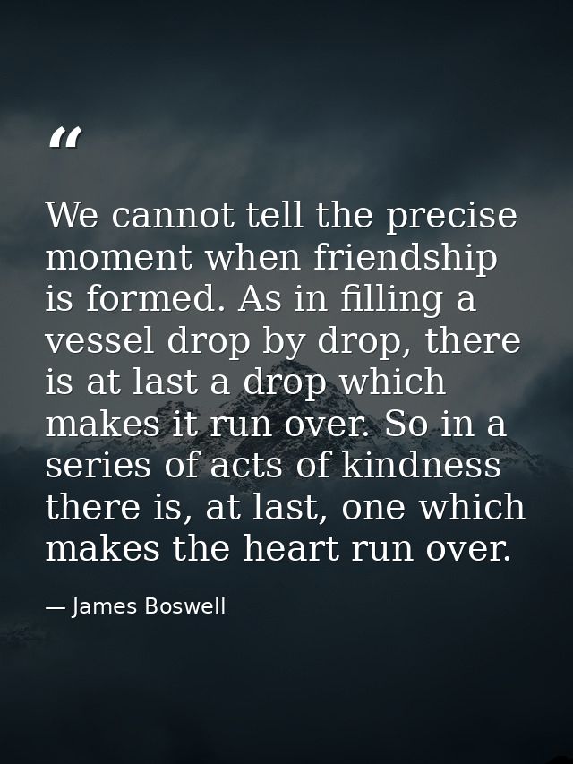 We cannot tell the precise moment when friendship is formed. As in filling a vessel drop by drop, there is at last a dro — James Boswell