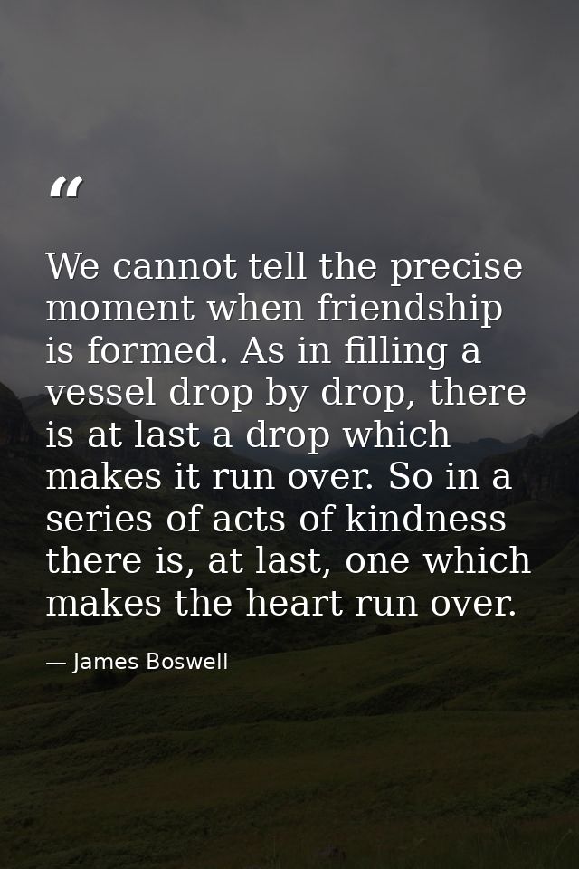 We cannot tell the precise moment when friendship is formed. As in filling a vessel drop by drop, there is at last a dro — James Boswell
