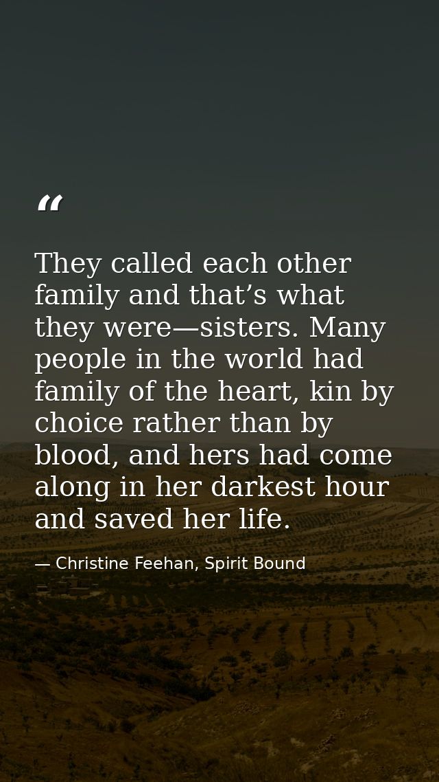 They called each other family and that’s what they were—sisters. Many people in the world had family of the heart, kin b — Christine Feehan, Spirit Bound