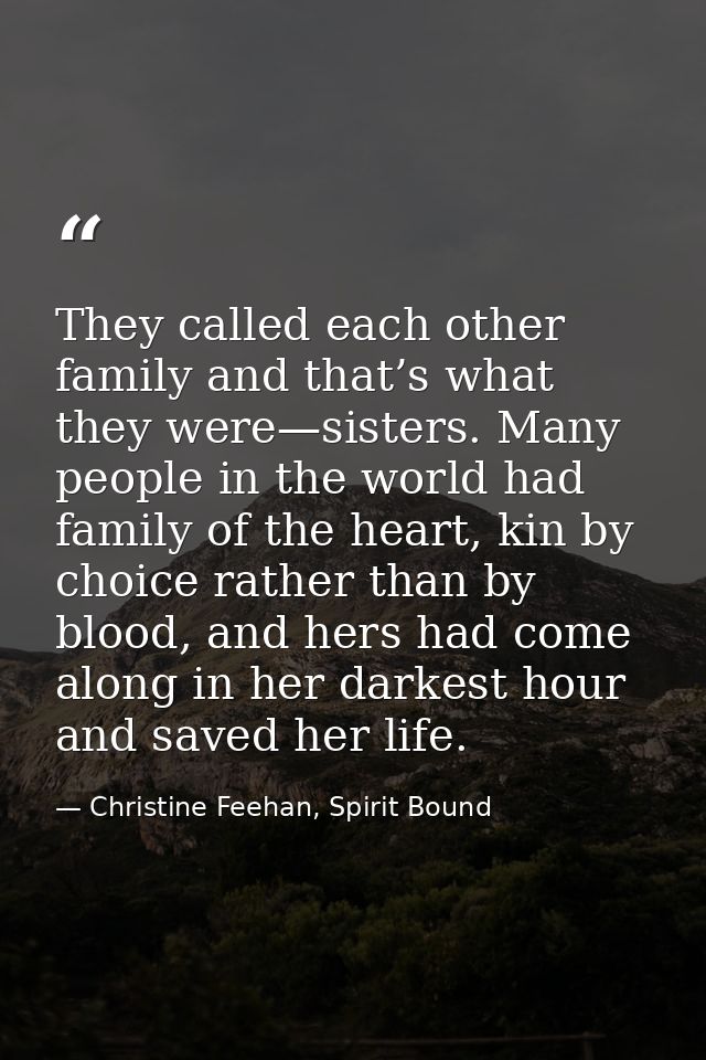 They called each other family and that’s what they were—sisters. Many people in the world had family of the heart, kin b — Christine Feehan, Spirit Bound