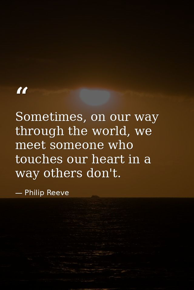 Sometimes, on our way through the world, we meet someone who touches our heart in a way others don't. — Philip Reeve