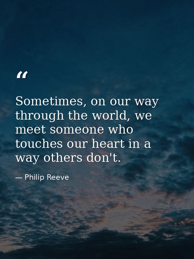 Sometimes, on our way through the world, we meet someone who touches our heart in a way others don't. — Philip Reeve