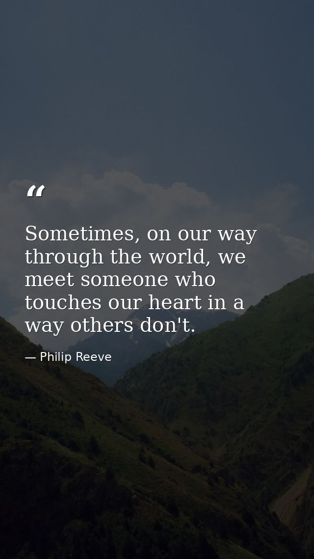 Sometimes, on our way through the world, we meet someone who touches our heart in a way others don't. — Philip Reeve