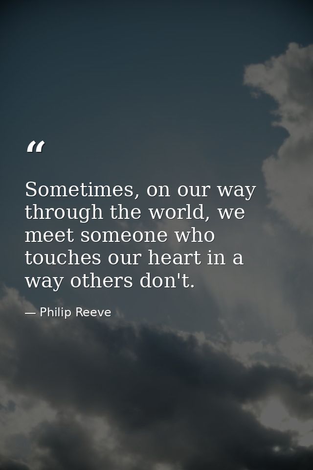 Sometimes, on our way through the world, we meet someone who touches our heart in a way others don't. — Philip Reeve