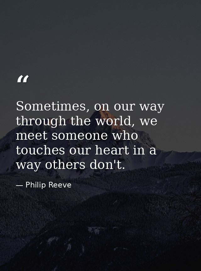 Sometimes, on our way through the world, we meet someone who touches our heart in a way others don't. — Philip Reeve