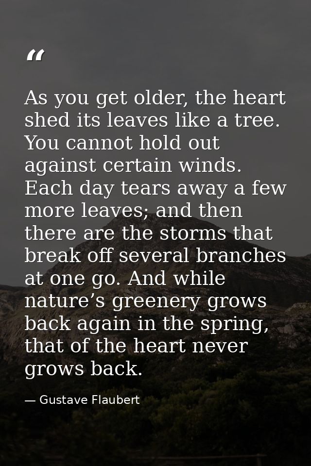 As you get older, the heart shed its leaves like a tree. You cannot hold out against certain winds. Each day tears away  — Gustave Flaubert