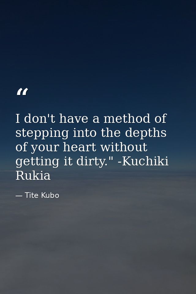 I don't have a method of stepping into the depths of your heart without getting it dirty." -Kuchiki Rukia — Tite Kubo