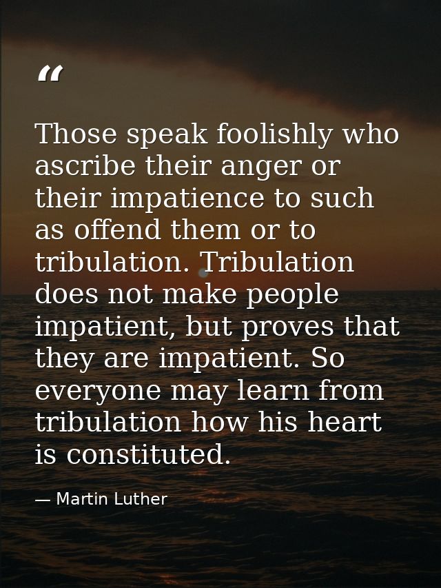 Those speak foolishly who ascribe their anger or their impatience to such as offend them or to tribulation. Tribulation  — Martin Luther