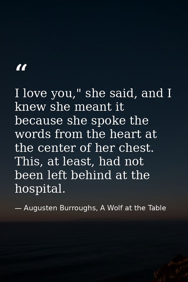 I love you," she said, and I knew she meant it because she spoke the words from the heart at the center of her chest. Th — Augusten Burroughs, A Wolf at the Table