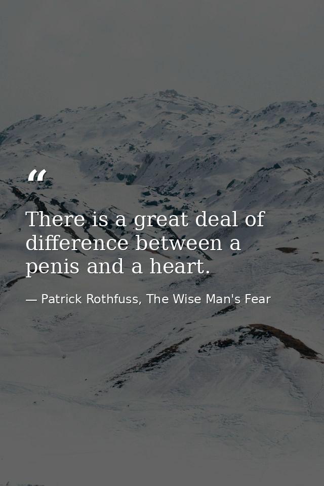 There is a great deal of difference between a penis and a heart. — Patrick Rothfuss, The Wise Man's Fear