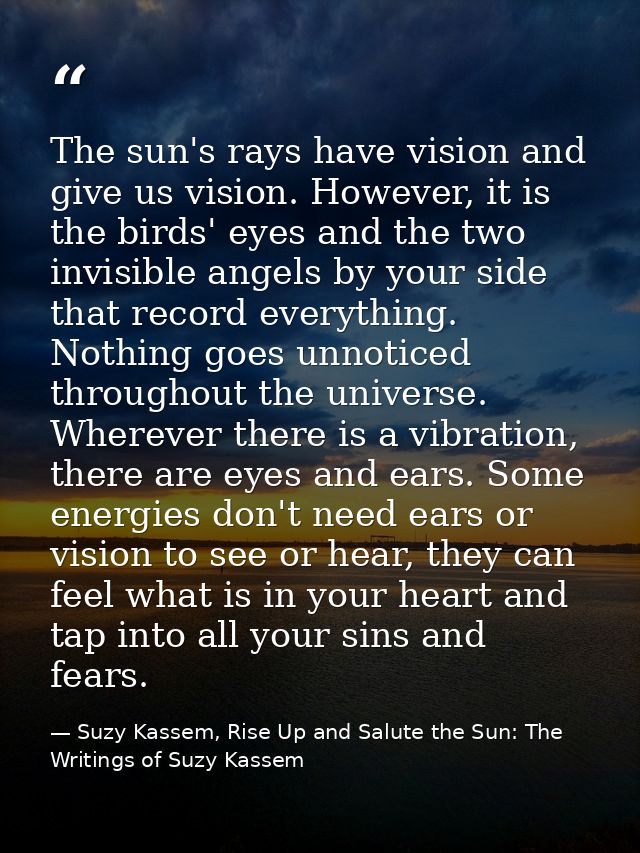 The sun's rays have vision and give us vision. However, it is the birds' eyes and the two invisible angels by your side  — Suzy Kassem, Rise Up and Salute the Sun: The Writings of Suzy Kassem