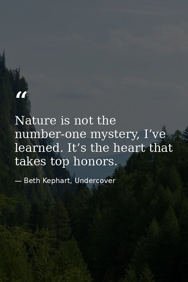 Nature is not the number-one mystery, I’ve learned. It’s the heart that takes top honors. — Beth Kephart, Undercover