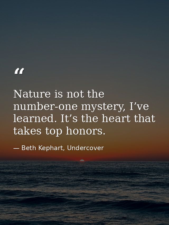 Nature is not the number-one mystery, I’ve learned. It’s the heart that takes top honors. — Beth Kephart, Undercover