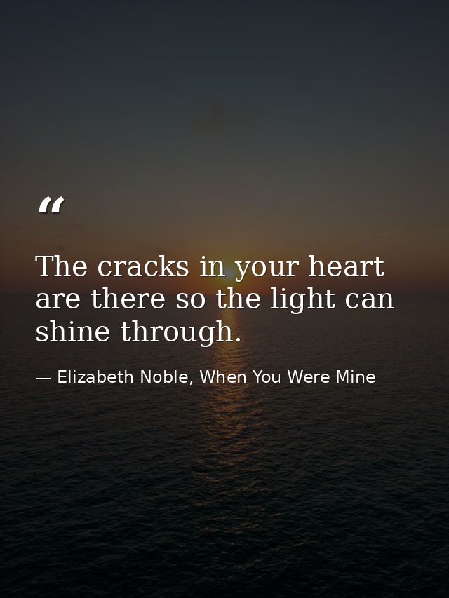 The cracks in your heart are there so the light can shine through. — Elizabeth Noble, When You Were Mine
