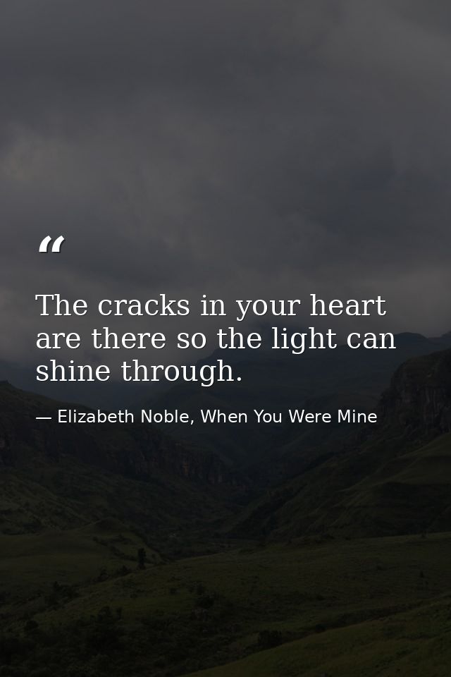 The cracks in your heart are there so the light can shine through. — Elizabeth Noble, When You Were Mine