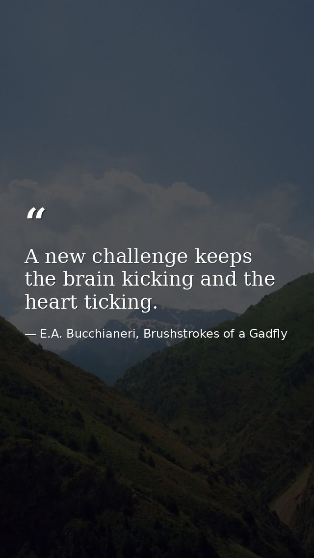 A new challenge keeps the brain kicking and the heart ticking. — E.A. Bucchianeri, Brushstrokes of a Gadfly