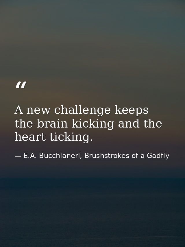 A new challenge keeps the brain kicking and the heart ticking. — E.A. Bucchianeri, Brushstrokes of a Gadfly