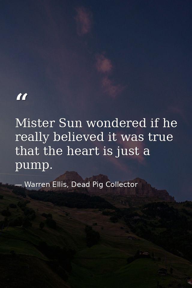 Mister Sun wondered if he really believed it was true that the heart is just a pump. — Warren Ellis, Dead Pig Collector